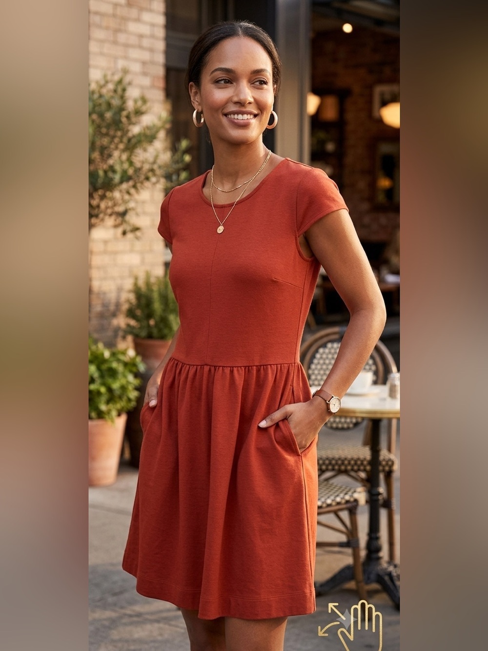 Madewell Fit And Flair Dress Sz M Burnt Orange Pockets Cap Sleeve Date Night